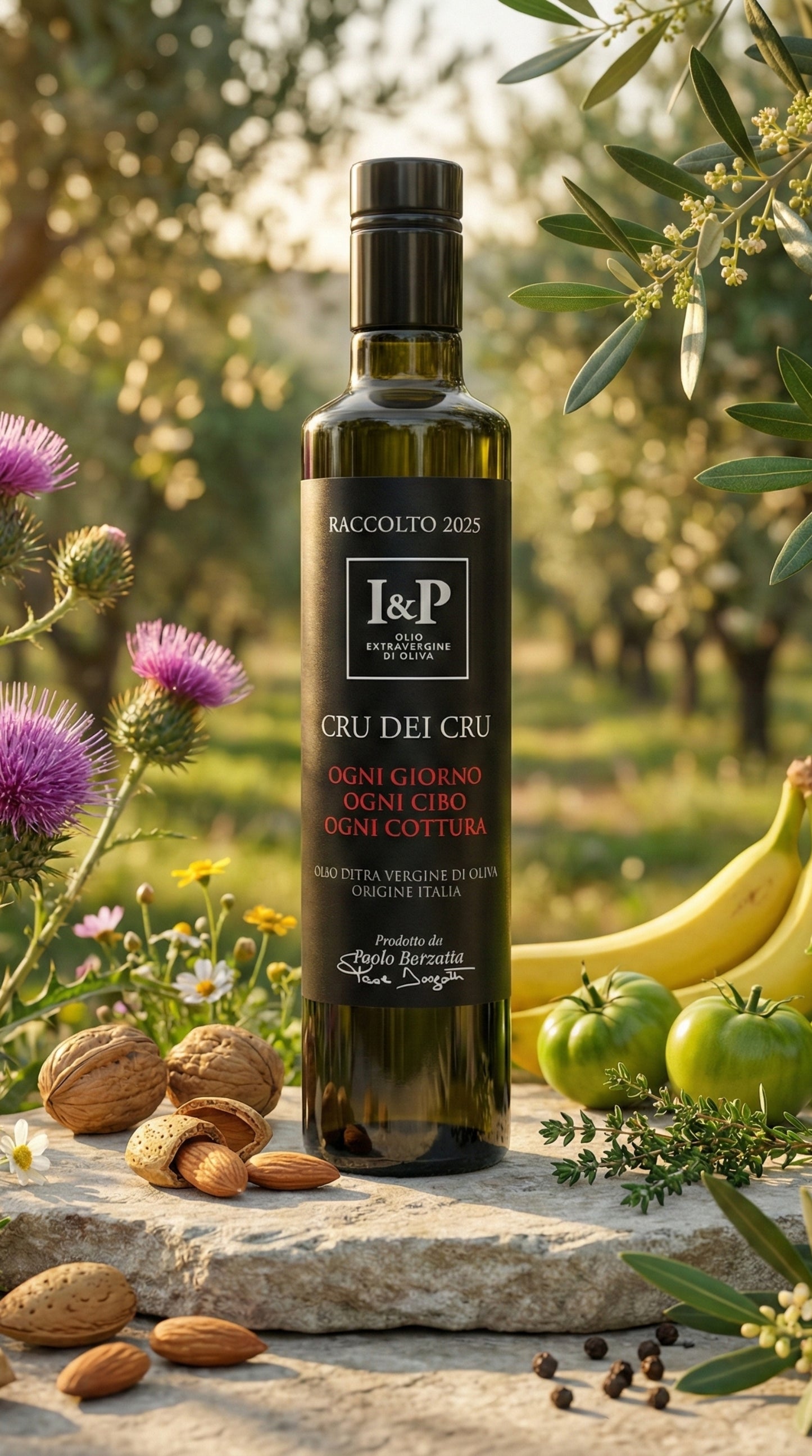 Olio extravergine Blend Cru dei Cru bottiglia 500ml sentori pomodoro e pinoli