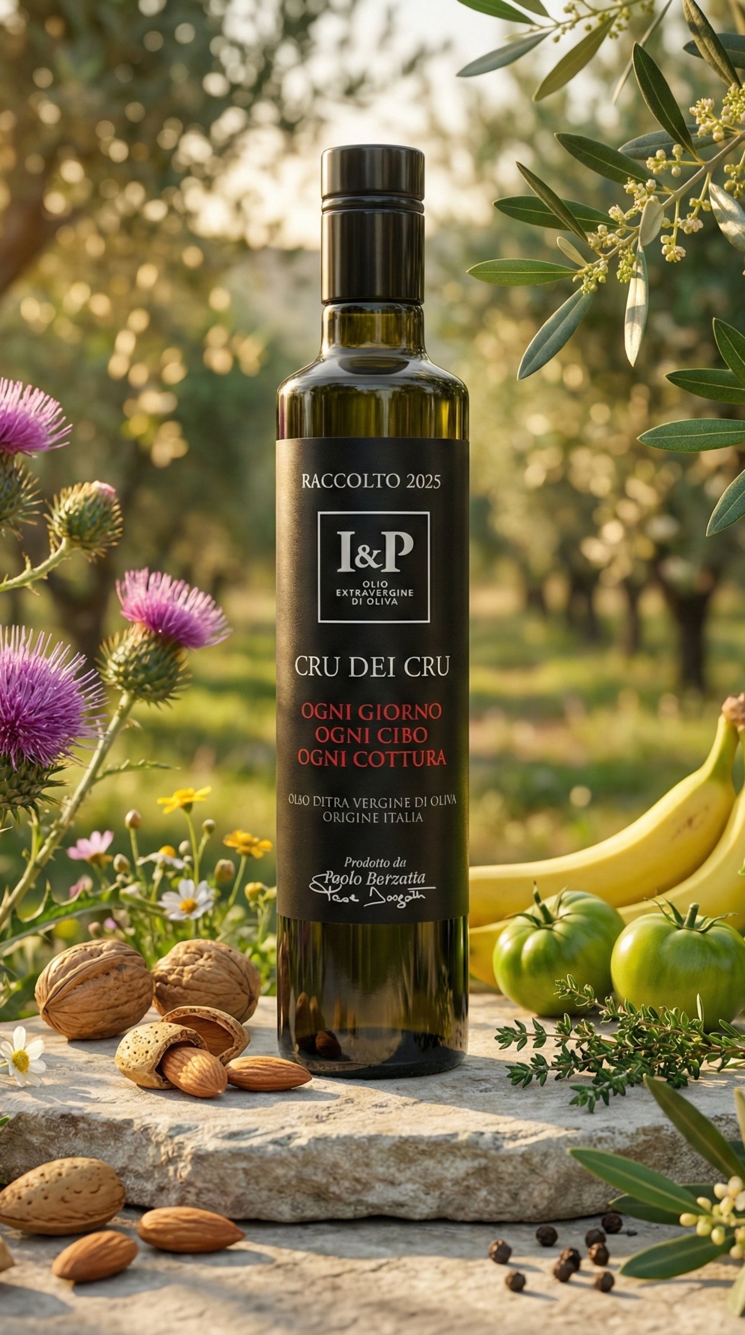 Olio extravergine Blend Cru dei Cru bottiglia 500ml sentori pomodoro e pinoli